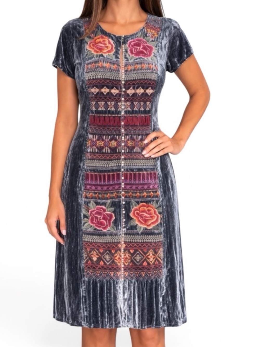 JOHNNY WAS Rebekah Velvet Midi Dress Size Medium